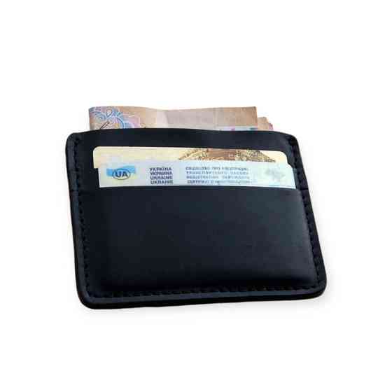 Картхолдер шкіряний "двосторонній" 2 кишені, центральна кишеня, прозоре відділення чорна Мукачево