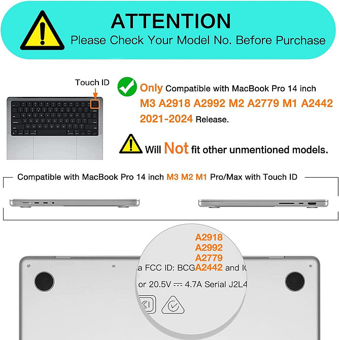 Чехол-накладка Blueswan для MacBook Pro 14 дюймов 2024 2023 2022 2021 Release M3 A2918 A2992 M2 A2779 M1 A2442 Pro Max - Прозрачн Днепр - изображение 3