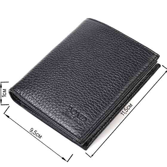 Невеликий чоловічий гаманець із натуральної зернистої шкіри без застібки BOND 21988 Чорний Київ