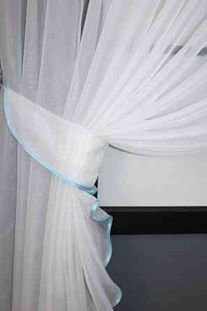 Кухонные шторки VR-Textil № 101к с подвязками молочный с голубым 330х170 см (52-0308) Киев