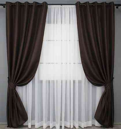Комплект штор на люверсах VR-Textil Лен-блэкаут Лен Мешковина № 291ш Венге 150х250см 2 шт (37-0003) Киев