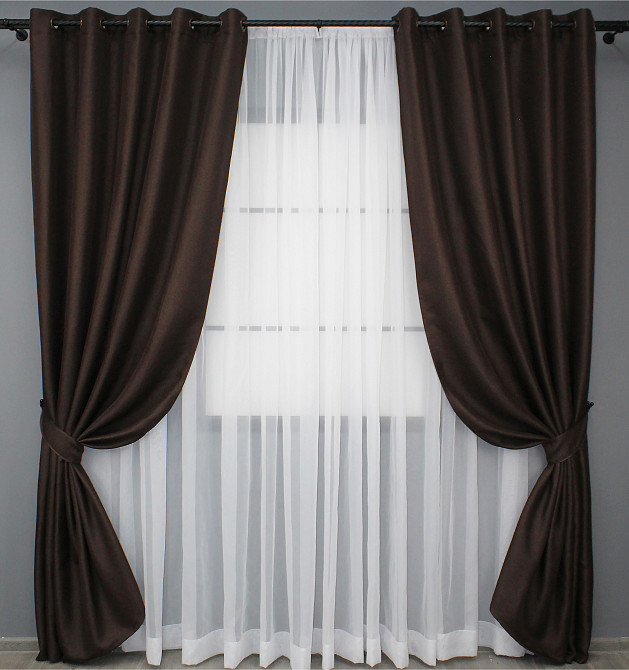 Комплект штор на люверсах VR-Textil Лен-блэкаут Лен Мешковина № 291ш Венге 150х250см 2 шт (37-0003) Киев - изображение 2