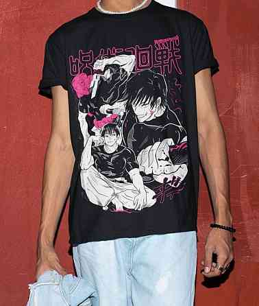 Футболка з аніме принтом Магічна битва оверсайз (S/M/L) Чорний AnimeJ1118 Дніпро