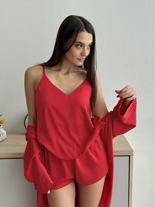 Піжама жіноча шовкова із шортами Червоний XL/2XL Харків - фото 13