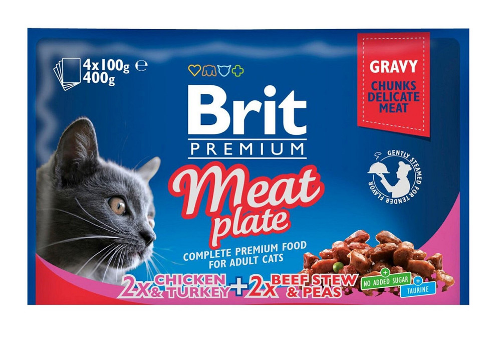 Набор паучей влажного корма для кошек Брит Brit Premium Cat мясная тарелка 4 шт по 100 г Винница - изображение 1