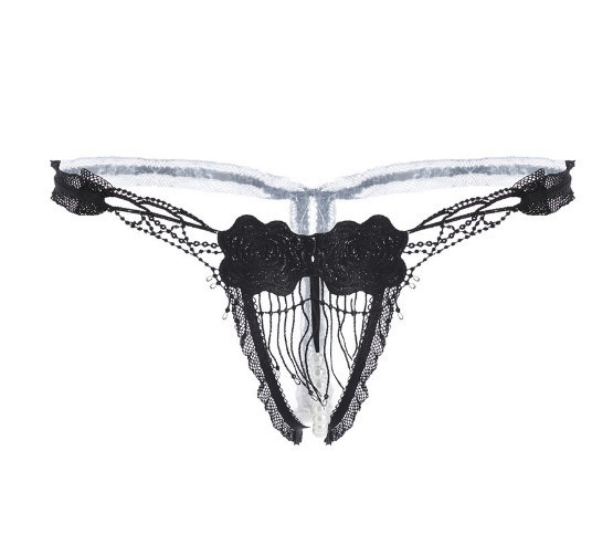 Трусы с бусами и разрезом черные - размер универсальный, резинка до 80см Киев - изображение 1