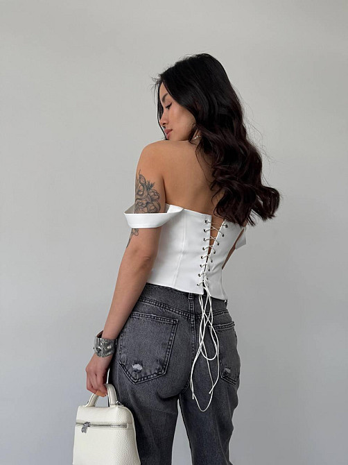 Жіночий стильний романтичний корсет із подвійним матеріалом костюмка Lux Молочний, 46/48 Одеса - фото 4