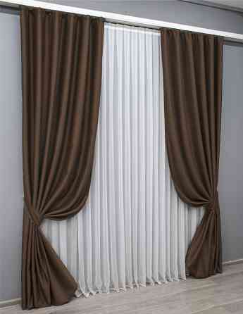 Комплект готовых штор VR-Textil Блэкаут Midnight № 1677ш Коричневый 150х290 см 2 шт (33-0566) Киев