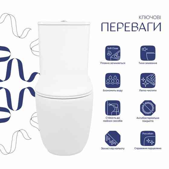 Унитаз напольный Qtap Leo Ultra Quiet 620×355×790 мм с сиденьем Soft-close, White QTLEO27W49261 Киев