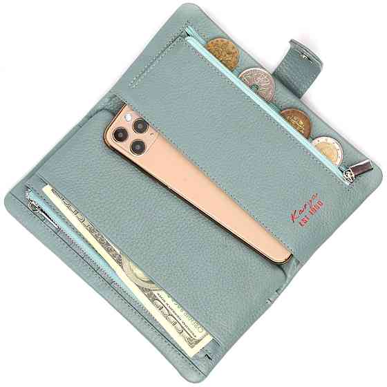 Интересное женское портмоне из натуральной кожи KARYA 21000 Серо-голубой Киев