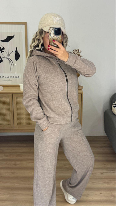 Женский теплый прогулочный костюм двойка: кофта и штаны вязка на трикотажной основе Капучино, 52/54 Одесса - изображение 5