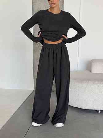 Жіночий теплий базовий костюм-двійка з турецького мікрофлісу Графіт Одеса