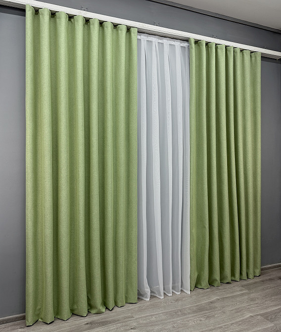 Комплект готовых штор VR-Textil Блэкаут двусторонний ASHEN NIGHT № 1841ш Оливковый 200х270 см 2 шт (32-255) Киев - изображение 4