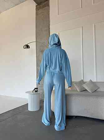 Жіночий повсякденний костюм-двійка: кофта та штани велюр Блакитний, 46/48 Одеса