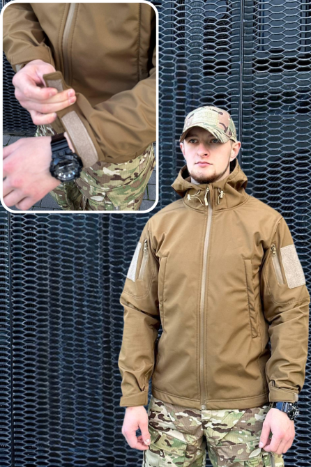 Осенняя водоотталкивающая и ветрозащитная куртка койот Softshell тактическая куртка для военнослужащих   WAR Львов - изображение 1