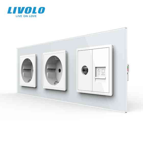 LIVOLO Розетка тримісна комбінована Силова Інтернет ТБ Livolo білий скло (VL-C7C2EU1C1V-11) Коломия