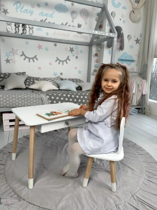 Дитячий столик зі стільцем Зайчик та ящиком для олівців та розмальовок (Білий) Київ - фото 10