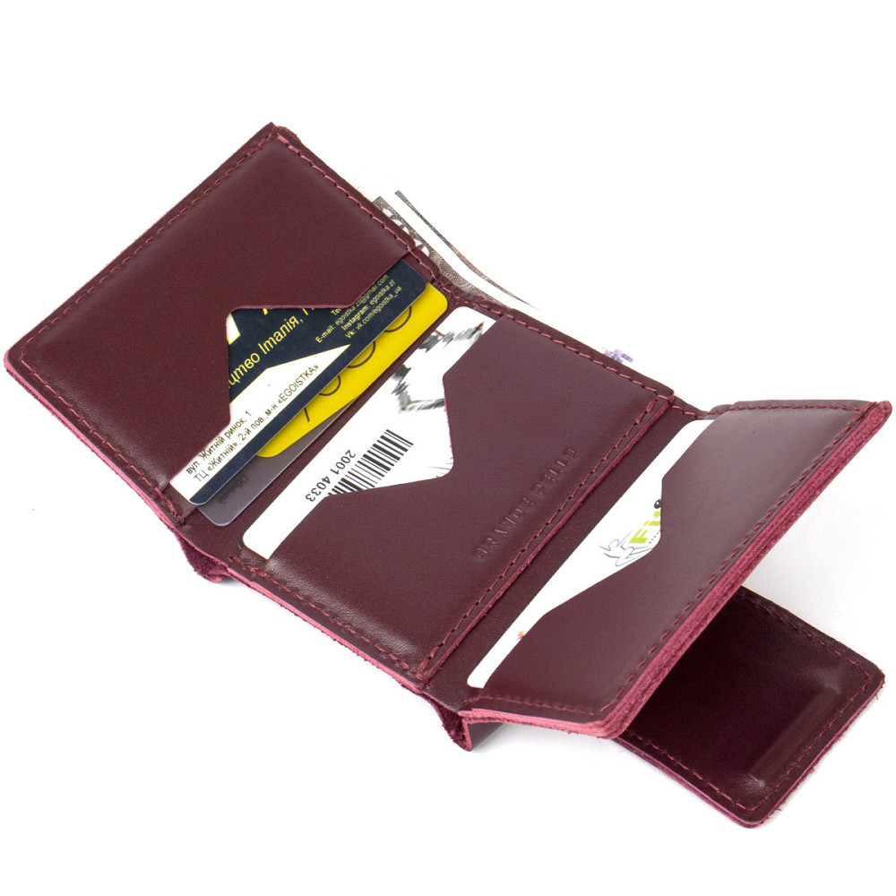 Глянсове шкіряне портмоне Бордовий (GRANDE PELLE) Київ - фото 9