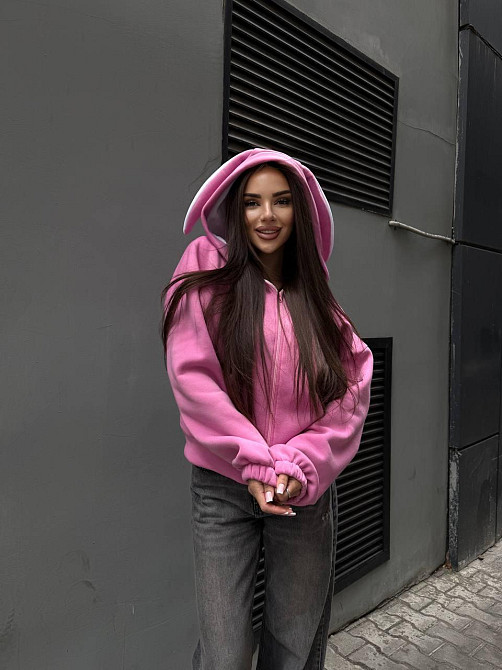 Жіноча стильна тонка з вушками, тренить на флісі Рожевий Одеса - фото 9