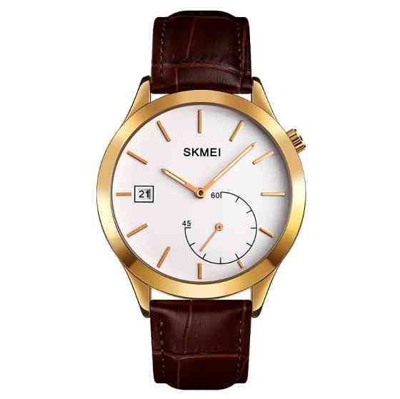 Чоловічий кварцовий годинник Skmei 1581 Prestige коричневі з золотим Вінниця