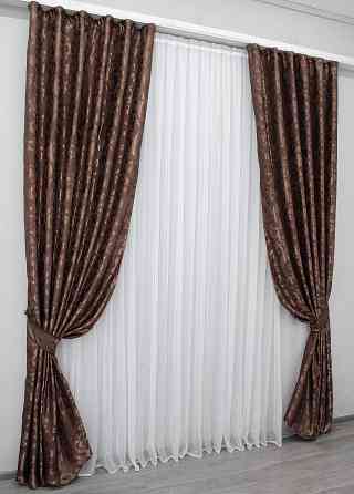 Комплект готових штор VR-Textil Жакард Вензель № 478ш Світло-коричневий 100х270 см 2 шт (31-014) Київ