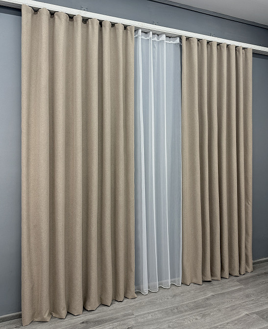 Комплект штор VR-Textil 100% блэкаут ASHEN NIGHT 150х270 2шт и Тюль 500х270 1853ш-1153т бежевый с белым 71-086/4 Киев - изображение 3