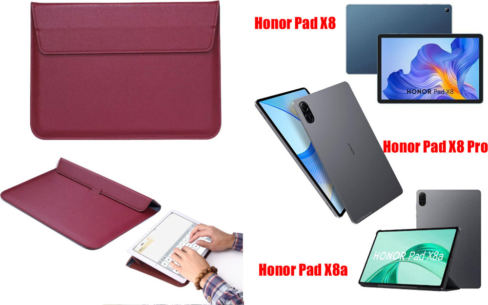 Чохол-конверт VitoCase для Honor Pad X8, Pad X8 Pro, Pad X8a, з функцією підставки для планшета Бордовий Київ - фото 1