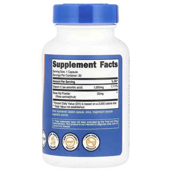 Витамин С с шиповником Nutricost Vitamin C With Rose Hips, 30 Capsules Луцк