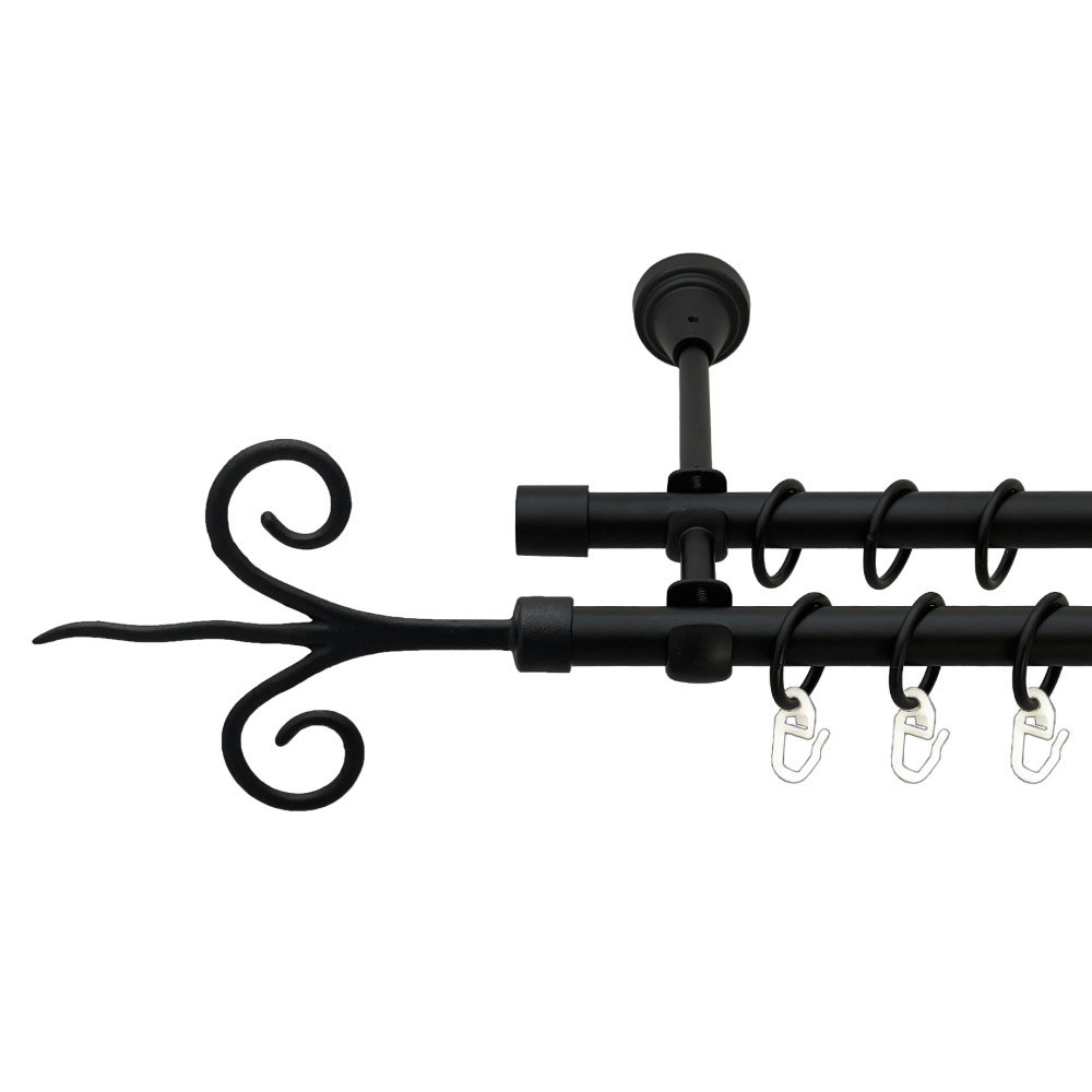 Карниз Orvit Фантазія металевий дворядний відкритий гладка труба кільце металеве Чорний Оксамит 16\16 мм 200 см (00-00024021) Львів - фото 1