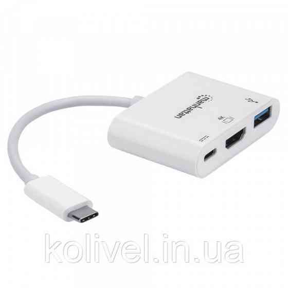 Док-станція USB3.1 Type-C --> HDMI/USB 3.0/PD 60W 4-in-1 White Manhattan (152945) Київ