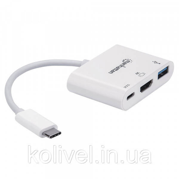 Док-станція USB3.1 Type-C --> HDMI/USB 3.0/PD 60W 4-in-1 White Manhattan (152945) Київ - фото 2