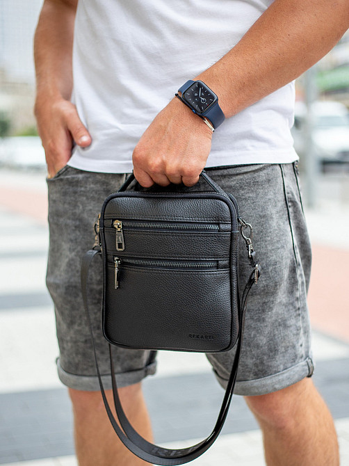 Кожаная мужская сумка-барсетка 20х23х6, мессенджер через плечо Bexhill BX-14660 черный Каменское - изображение 8