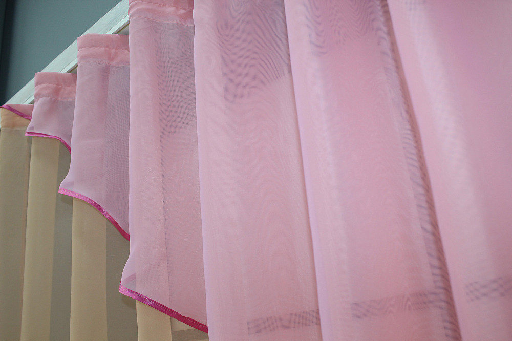 Кухонна фіранка VR-Textil № 053к персиковий з рожевим 280х170 см (50-150) Київ - фото 6