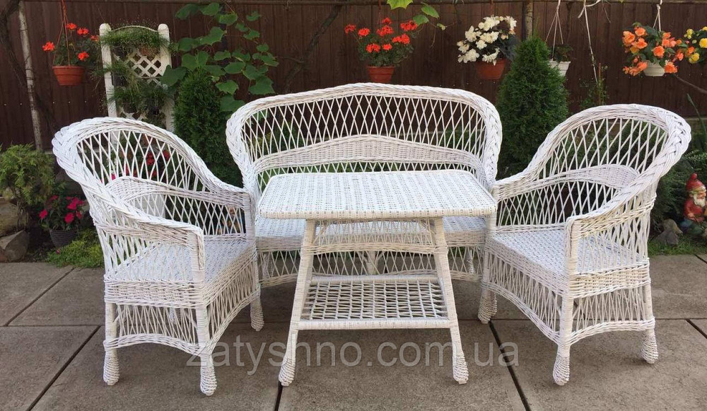 Меблі з лози біла| Комплект плетеної з лози з диваном| Київ - фото 1
