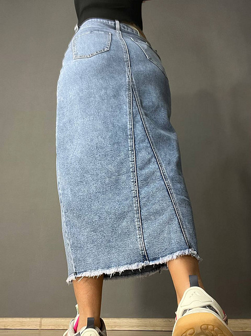 Юбка женская джинсовая Moss 502 длинная с бахромой разрез впереди стрейчевая голубая, голубой, 27, 27, 74 см, 99 см Киев - изображение 20