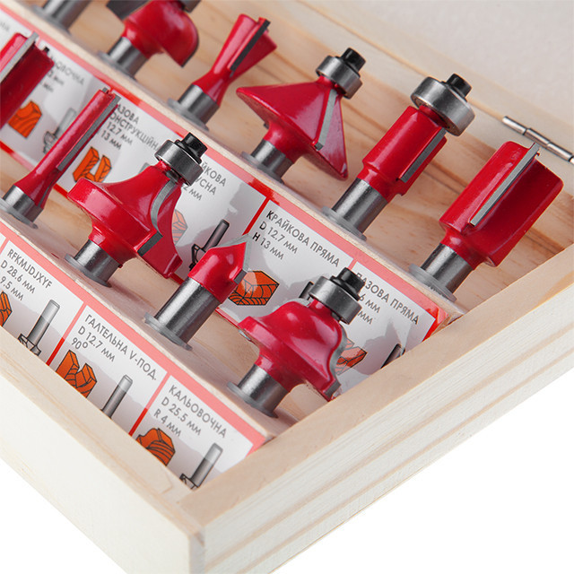 Набір кінцевих фрез по деревуINTERTOOL HT‑0071, 12 шт. - для різних типів фрезерування Львів - фото 5