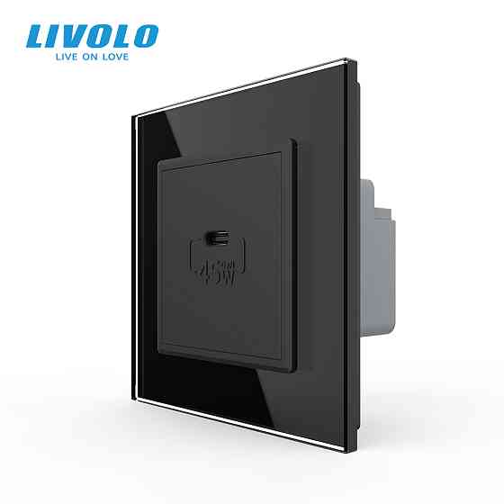 LIVOLO Розетка USB Type-C з Power Delivery 45W LIVOLO чорна матова скло Коломыя