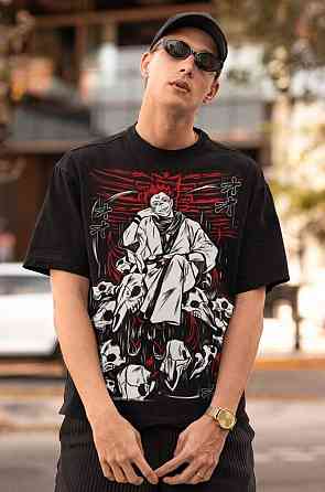 Футболка для хлопчика з аніме принтом Магічна битва оверсайз (зріст від 165 до 180) Чорний AnimeJ0839m Дніпро