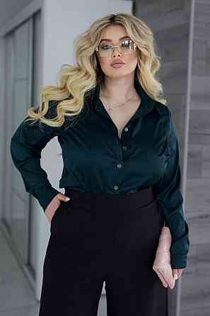 Жіноча шовкова сорочка класична "Milena" |Батал Темно-зелений, 54-56 Київ
