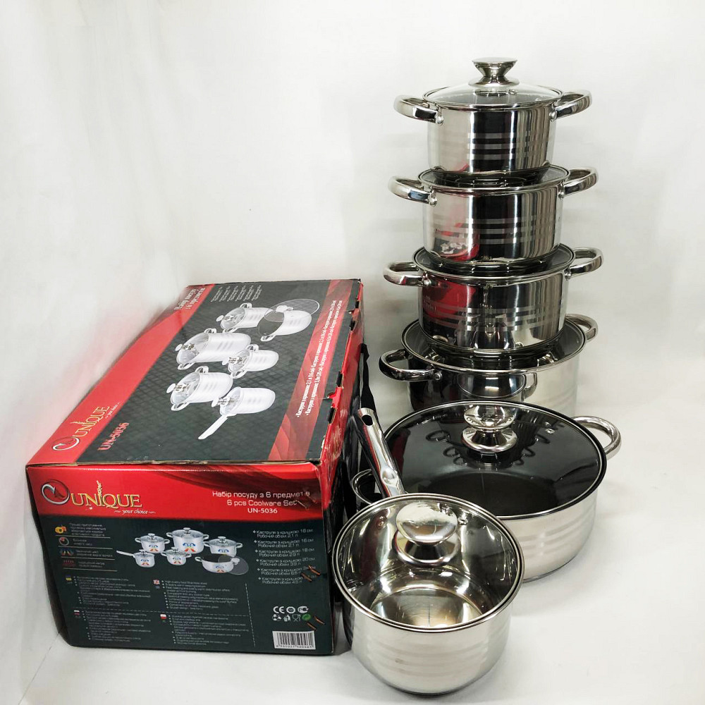 Комплект каструль UNIQUE UN-5036 12 шт, Набір посуду для будь-яких плит, Модні набори посуду CJ-59 Львів - фото 6