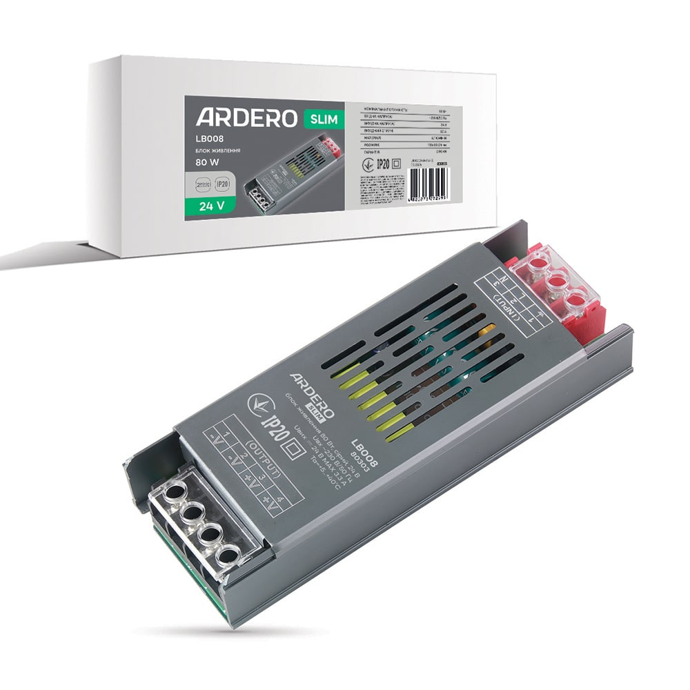 Блок живлення для LED стрічки Ardero LB008 SLIM 24В 80Вт IP20 (80303) Харків - фото 1
