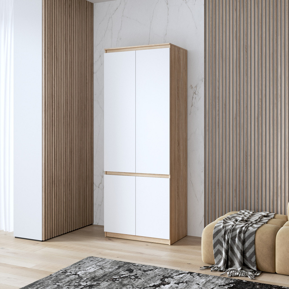 Шафа для одягу VAYS, з полицями, в спальню, сучасна, з фасадами без ручок R-24 Дуб Сонома-Білий фасад Львів - фото 1