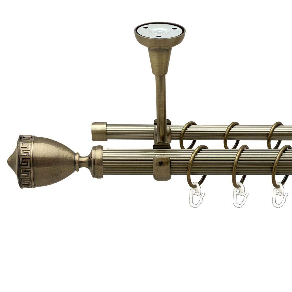 Карниз Orvit Афіна металевий дворядний відкритий до стелі рифлена труба кільце металеве Антик 25\16 мм 160 см Львов - изображение 1