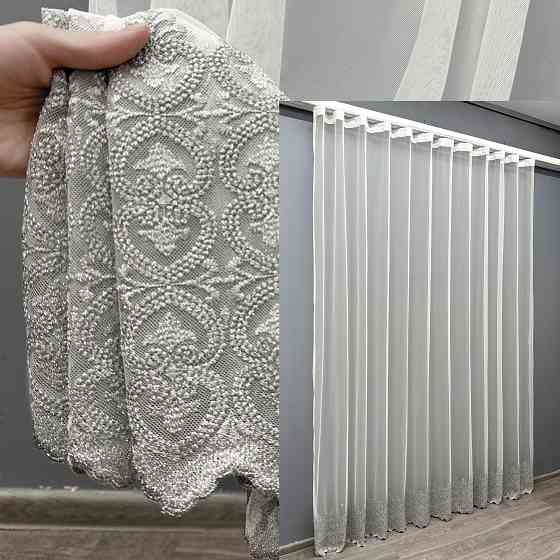 Тюль VR-Textil 1632т Грек-сетка с вышивкой и люрексом цвет Молочный с серым 300х270 см (42-0592) Киев