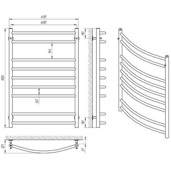 Водяной полотенцесушитель Laris Классик П9 600x900 Киев