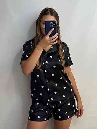 Піжама жіноча з сатину з шортами і сорочкою Чорна XS-S Харків