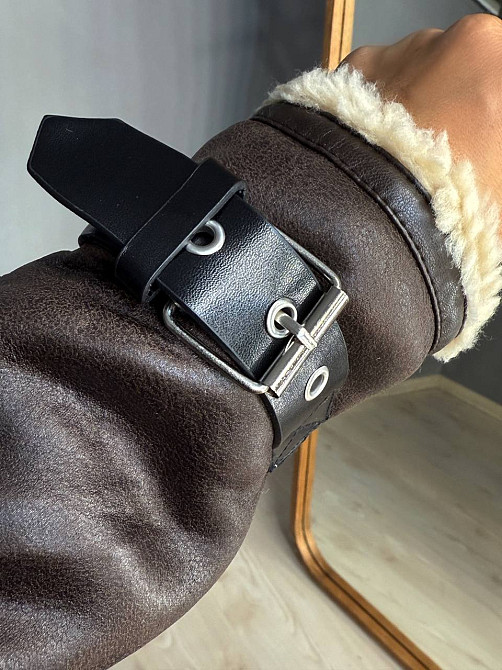 Дублянка жіноча Aftf Basic 2418 коротка косуха з бежевим хутром коричнева, коричневий, M Київ - фото 8