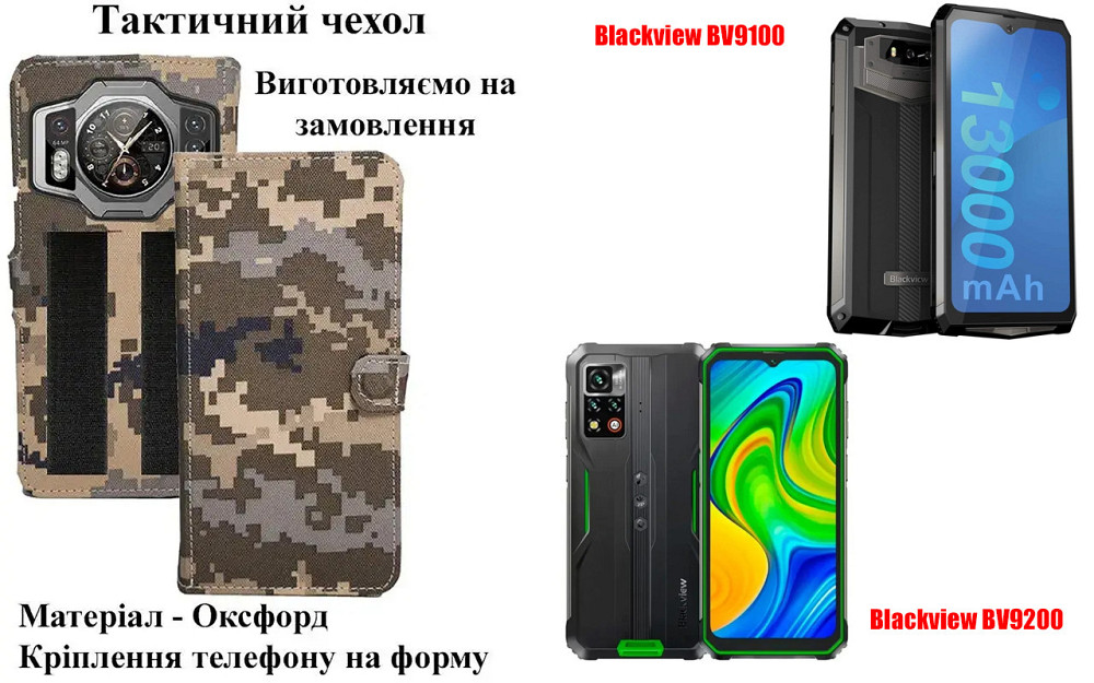 Тактичний чохол для Blackview BV8200, кріпиться до спорядження на липучці Київ - фото 1