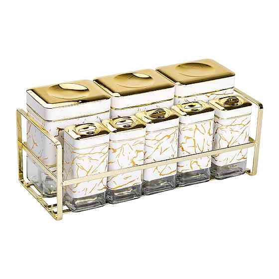 Набір для приправ та спецій на підставці 8 штук з кришками Білий HP-1365 Коломия