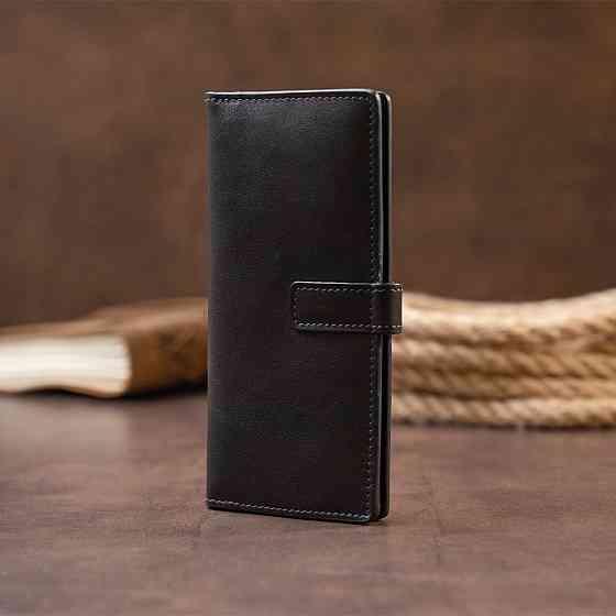 Вертикальный бумажник глянцевый Anet на кнопке GRANDE PELLE 11324 Черный Киев